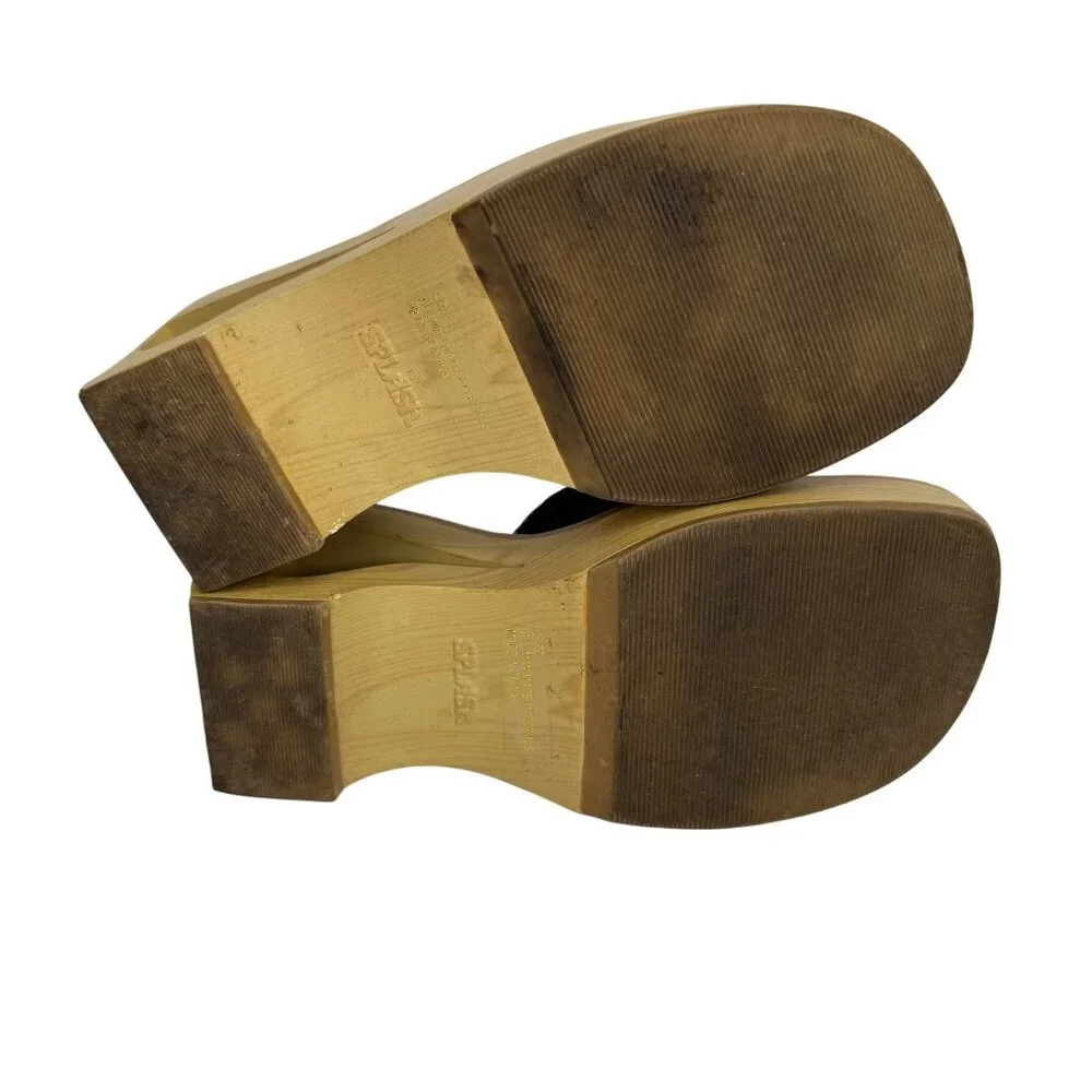 Vintage Y2K Splash Wooden Platform Sandals With Denim Patchwork Straps‎ Bratz